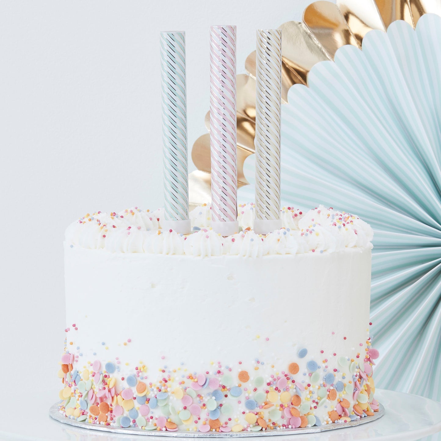Pastel and Gold Foiled Striped Cake Fountain Candles- 10 Inner Pack