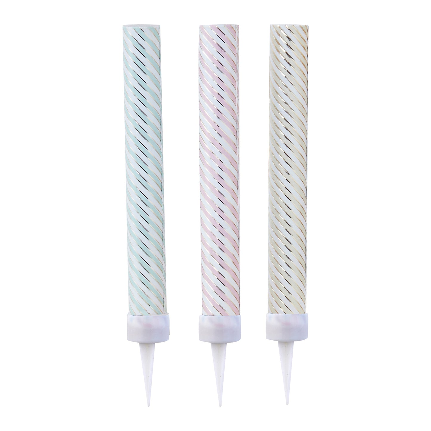 Pastel and Gold Foiled Striped Cake Fountain Candles- 10 Inner Pack