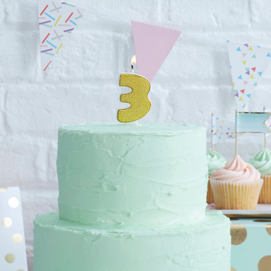 Gold Glitter 3 Number Candle - Pick and Mix- 10 Inner Pack