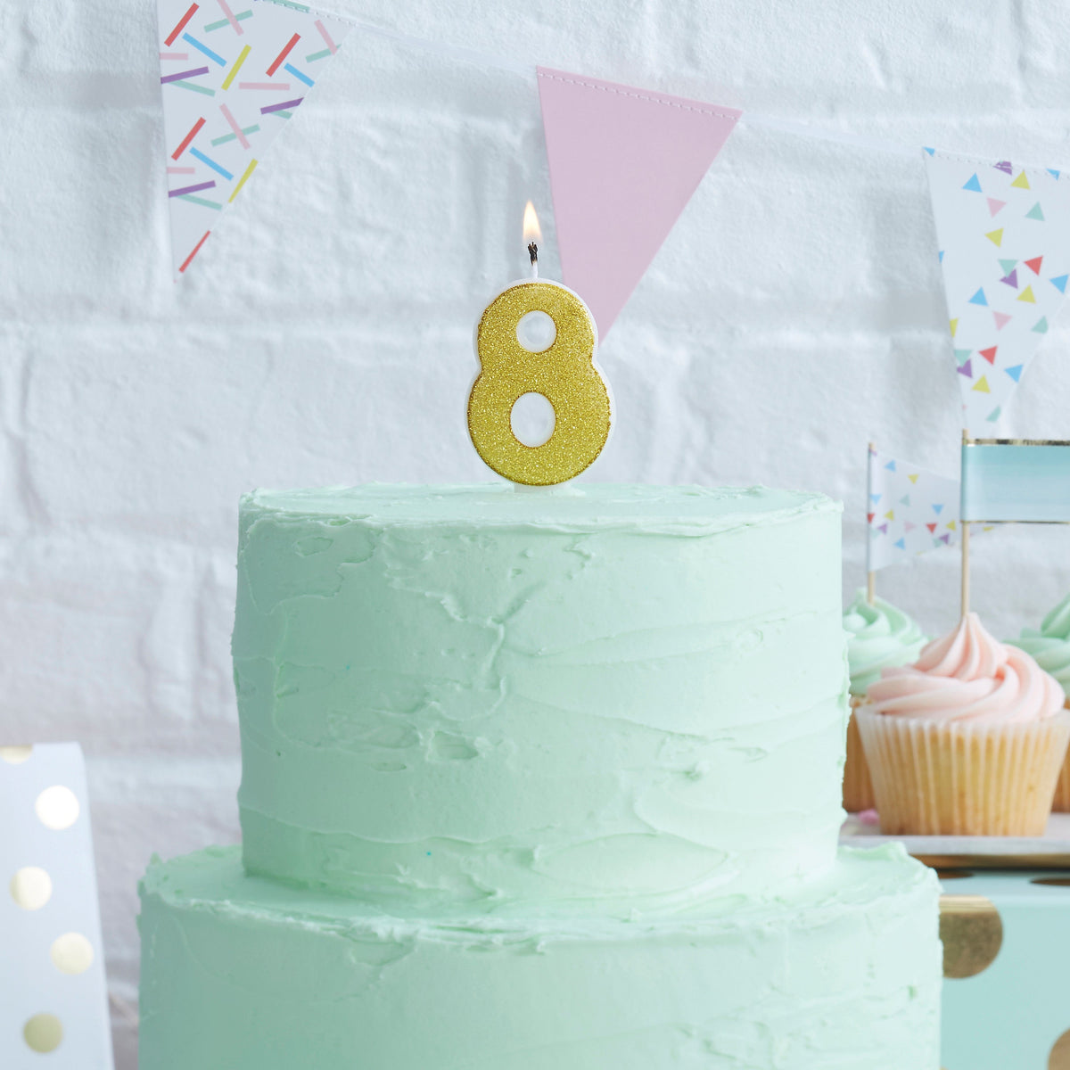 Gold Glitter 8 Number Candle - Pick and Mix- 10 Inner Pack