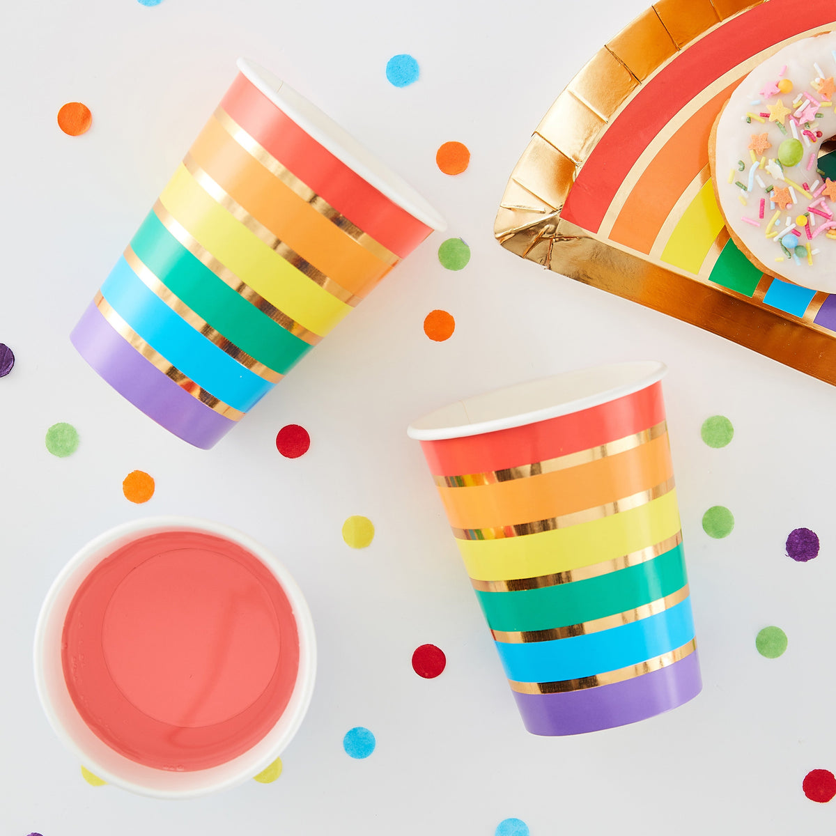 Gold Foil Rainbow Party Paper Cups- 5 Inner Pack