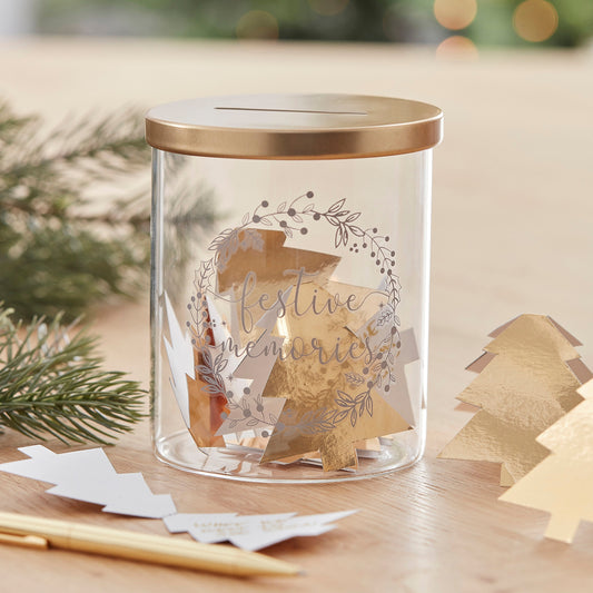 Festive Memory Jar with Gold Tree Notelets- 5 Inner Pack