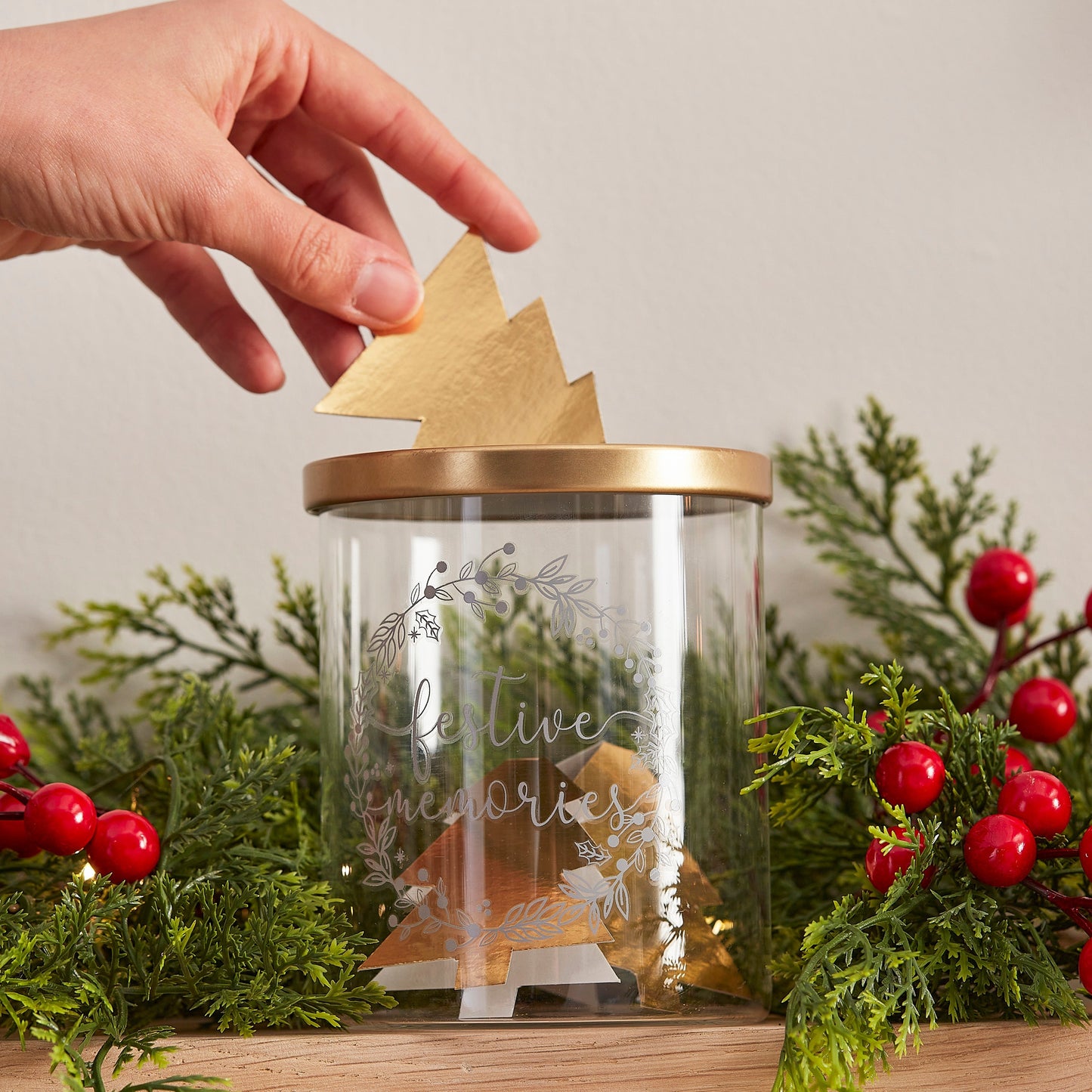 Festive Memory Jar with Gold Tree Notelets- 5 Inner Pack