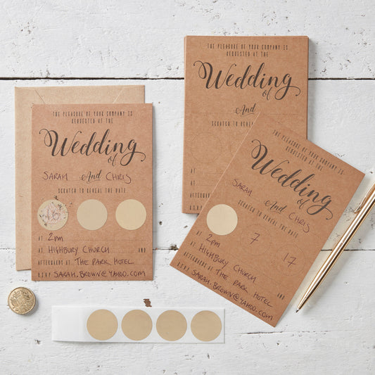 Kraft Scratch The Date Wedding Invitations - Scratch & Reveal- 10 Inner Pack