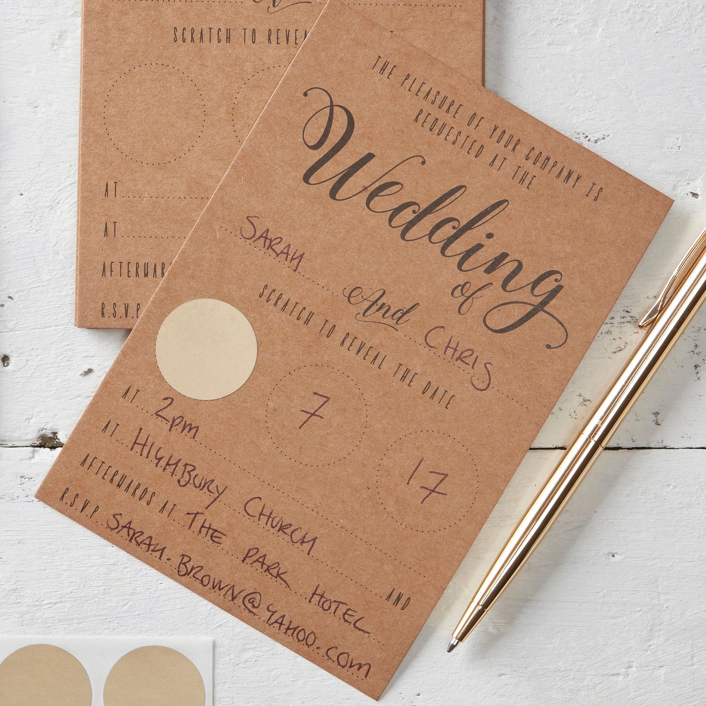 Kraft Scratch The Date Wedding Invitations - Scratch & Reveal- 10 Inner Pack