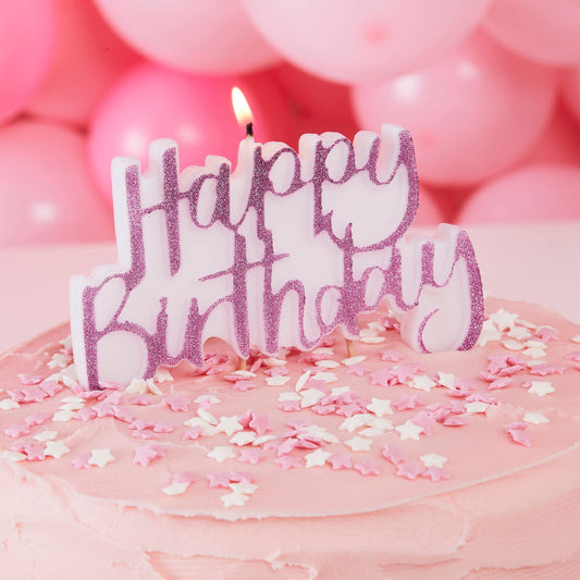 Pink Glitter Happy Birthday Candle- 5 Inner Pack