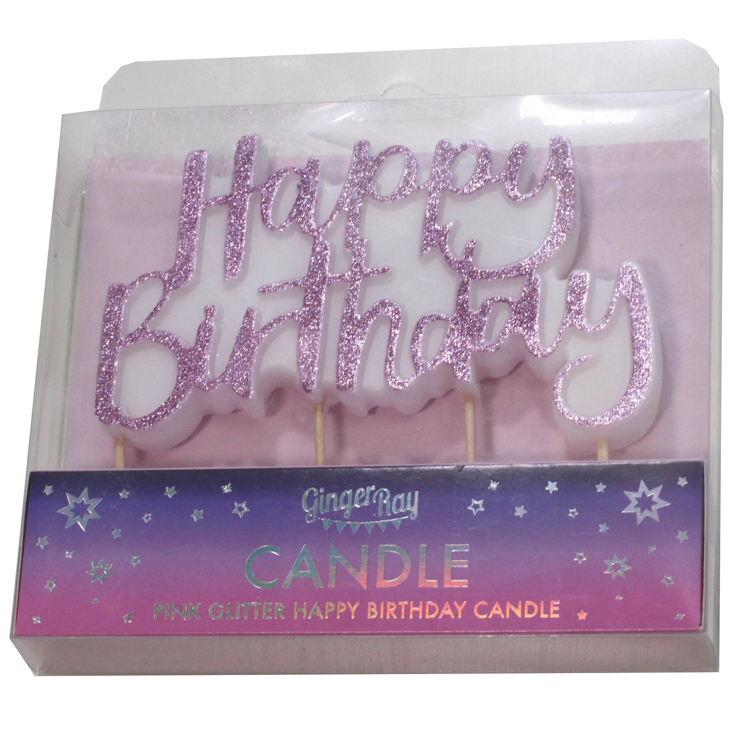Pink Glitter Happy Birthday Candle- 5 Inner Pack