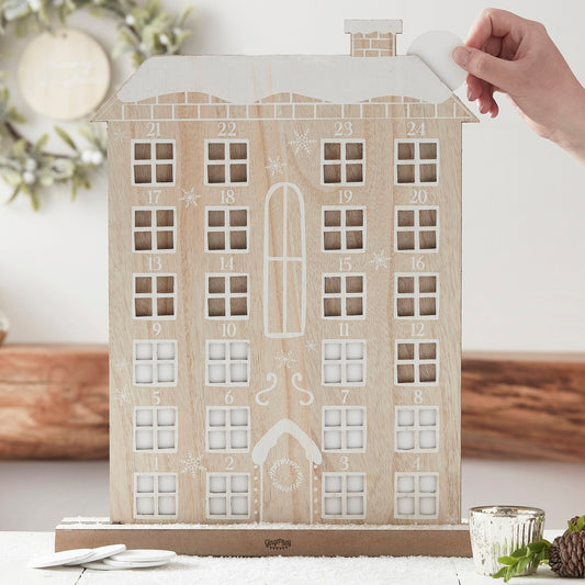 Wooden Reusable Advent Calendar House- 5 Inner Pack