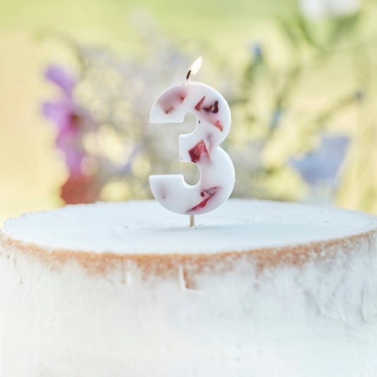Pressed Petal Number 3 Birthday Cake Candle- 5 Inner Pack
