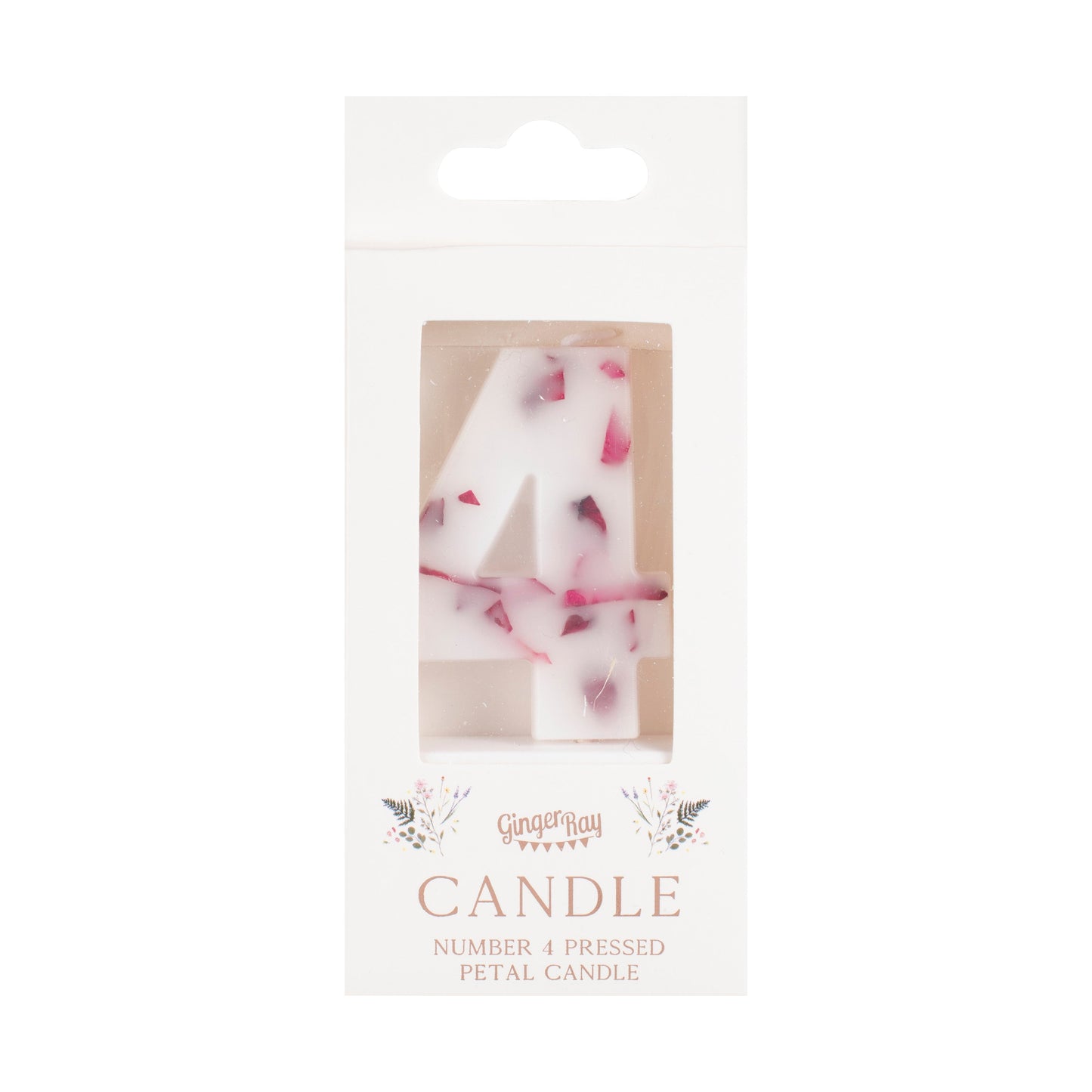 Pressed Petal Number 4 Birthday Cake Candle- 5 Inner Pack
