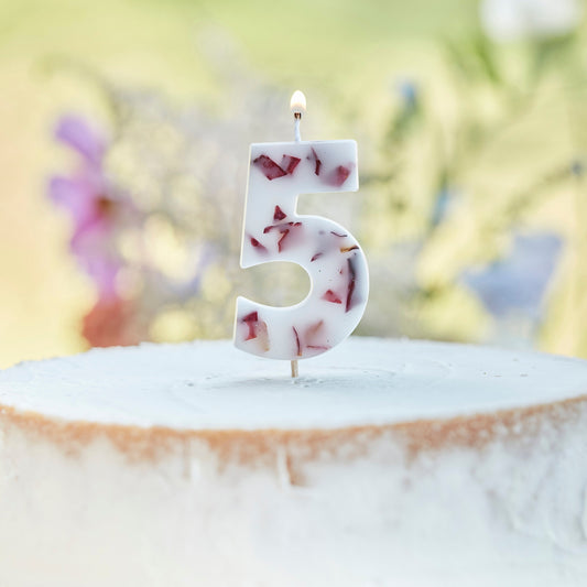 Pressed Petal Number 5 Birthday Cake Candle- 5 Inner Pack
