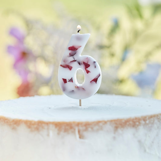 Pressed Petal Number 6 Birthday Cake Candle- 5 Inner Pack