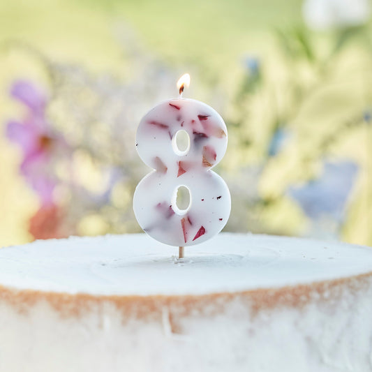 Pressed Petal Number 8 Birthday Cake Candle- 5 Inner Pack