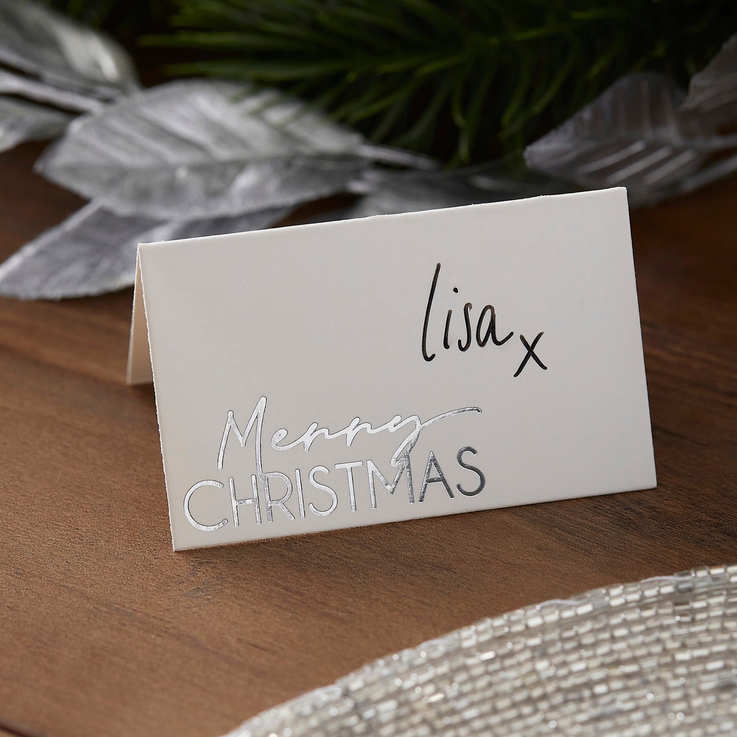 Silver Foil Merry Christmas Place Cards- 5 Inner Pack