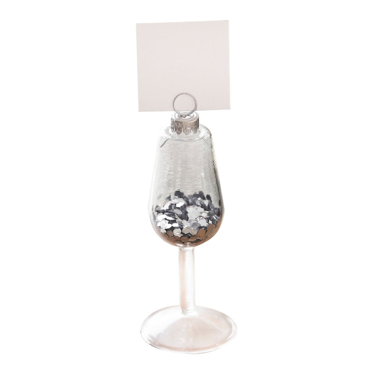 Silver Glitter Filled Wine Glass Christmas Place Card Holders- 5 Inner Pack