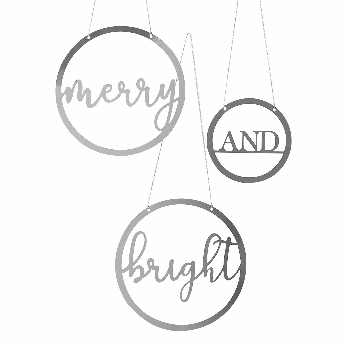 Silver Acrylic Merry and Bright Hanging Christmas Decorations- 5 Inner Pack