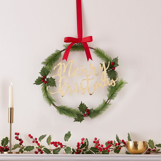 Merry Christmas Acrylic Gold Foliage Wreath- 5 Inner Pack