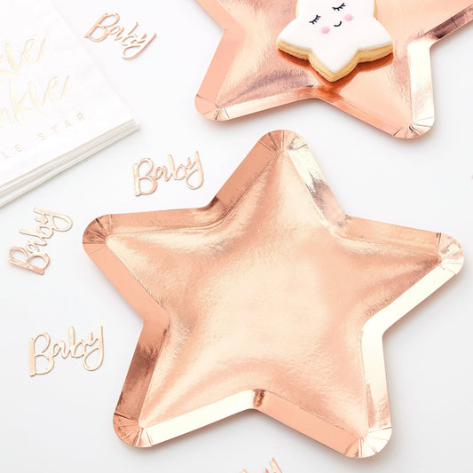 Rose Gold Star Shaped Paper Plates -  Twinkle Twinkle- 5 Inner Pack