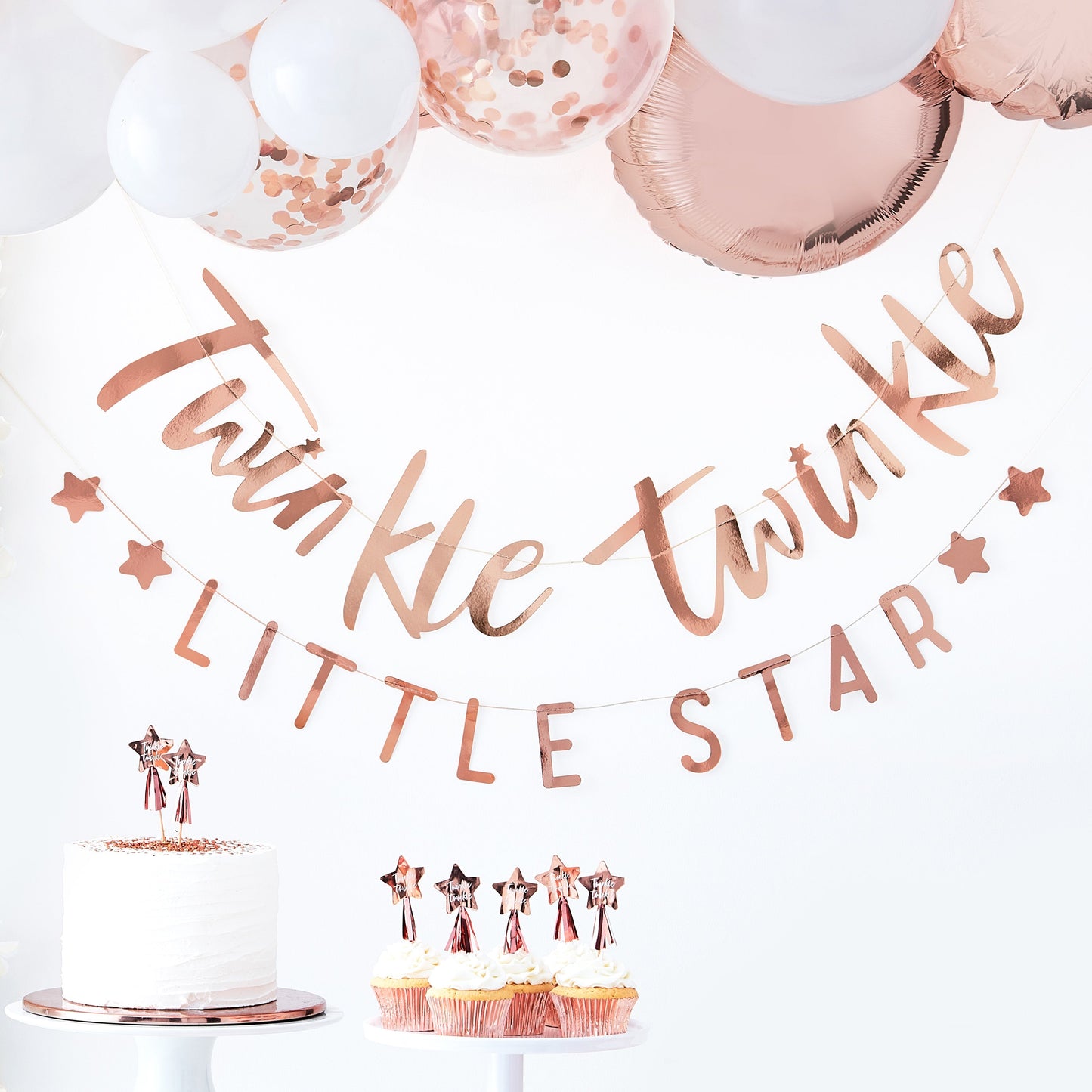 Twinkle Twinkle Rose Gold Baby Shower Bunting- 5 Inner Pack