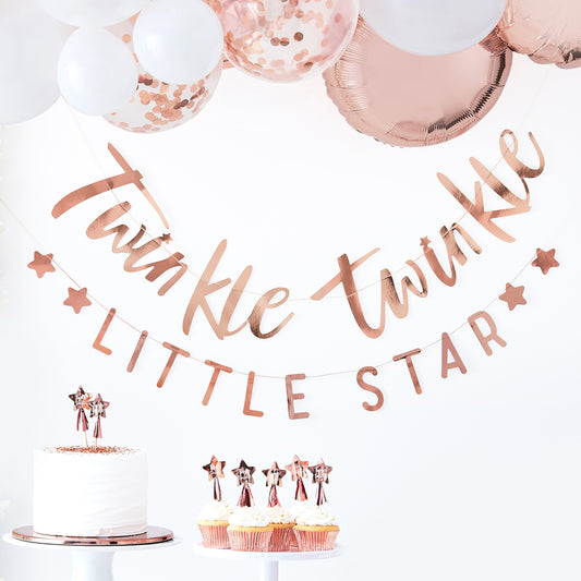 Twinkle Twinkle Rose Gold Baby Shower Bunting- 5 Inner Pack