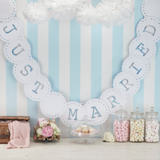 Just Married Bunting - White - Vintage Lace- 5 Inner Pack