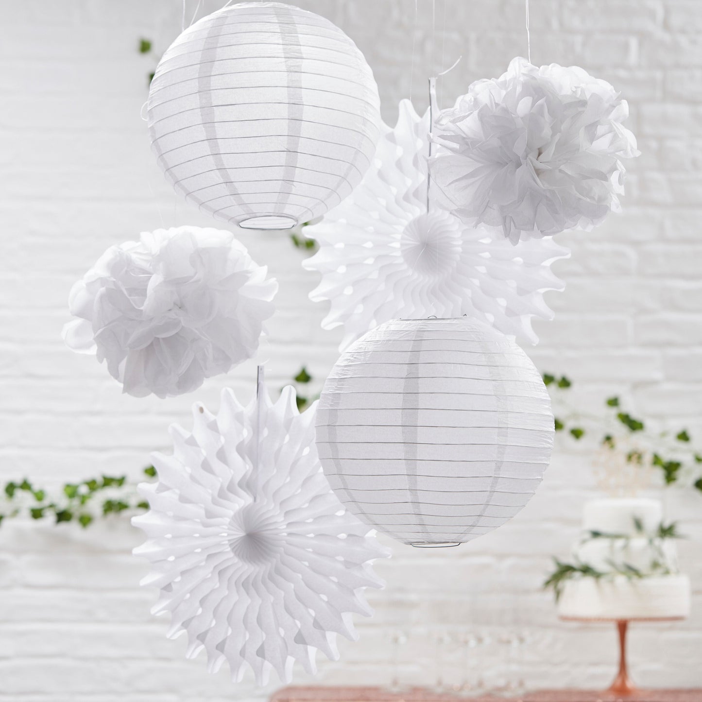 White Hanging Wedding Decorations- 5 Inner Pack
