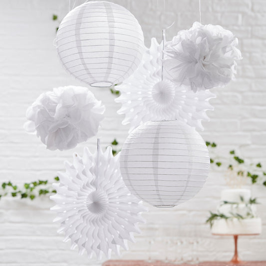 White Hanging Wedding Decorations- 5 Inner Pack