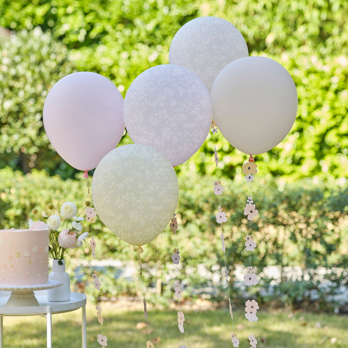 Pastel Flower Balloon Bundle with Floral Balloon Tails- 5 Inner Pack
