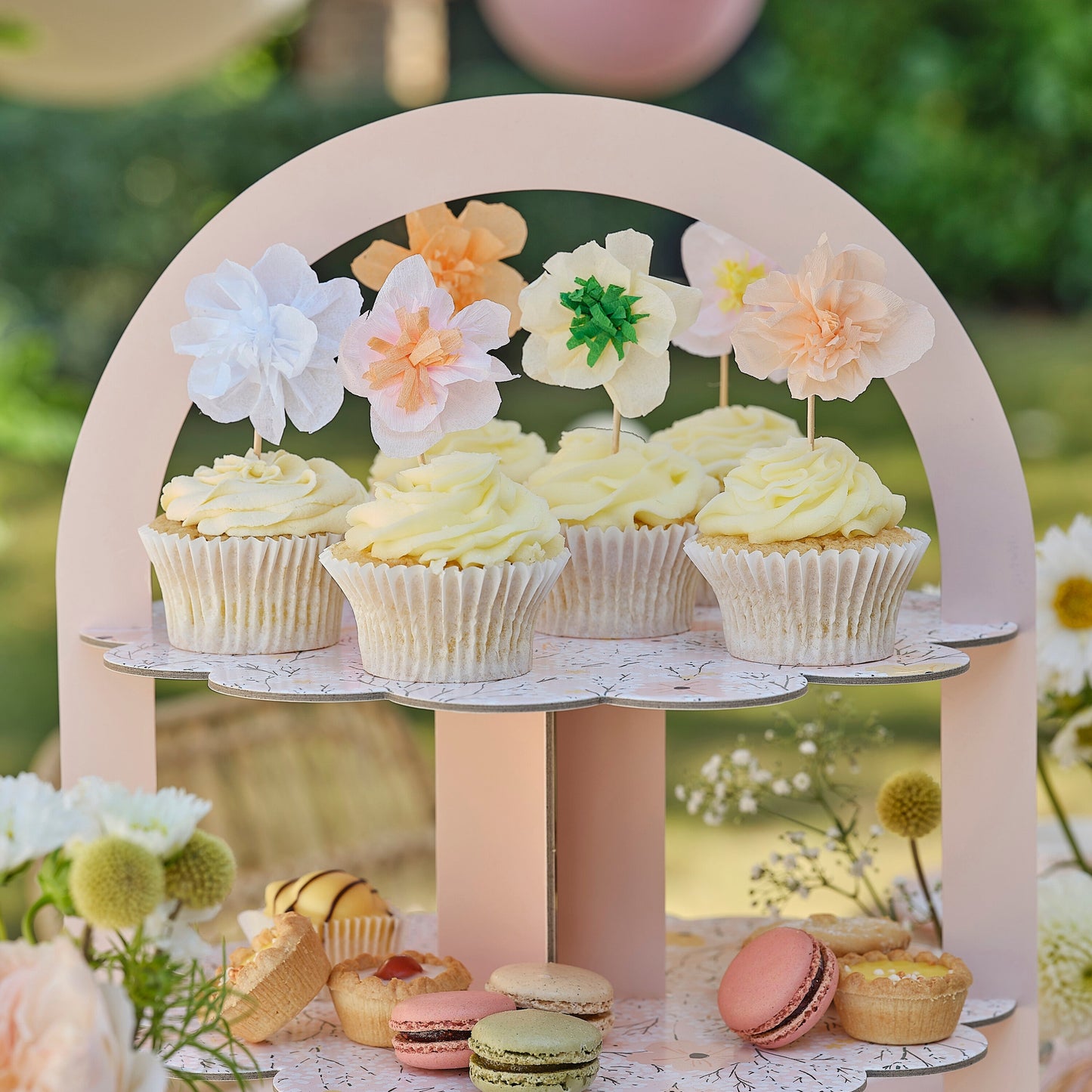 Tissue Paper Flower Cake Toppers- 5 Inner Pack