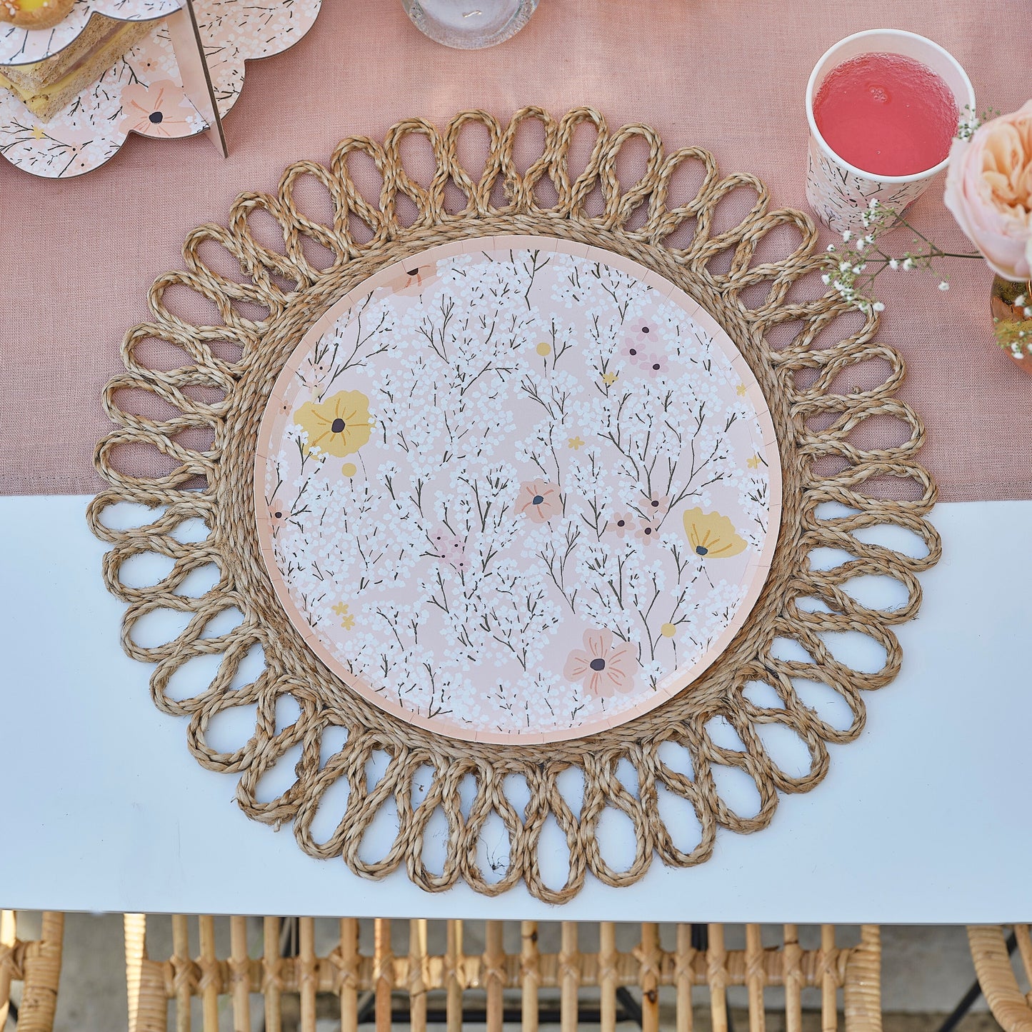 Pink Floral Paper Plates- 5 Inner Pack