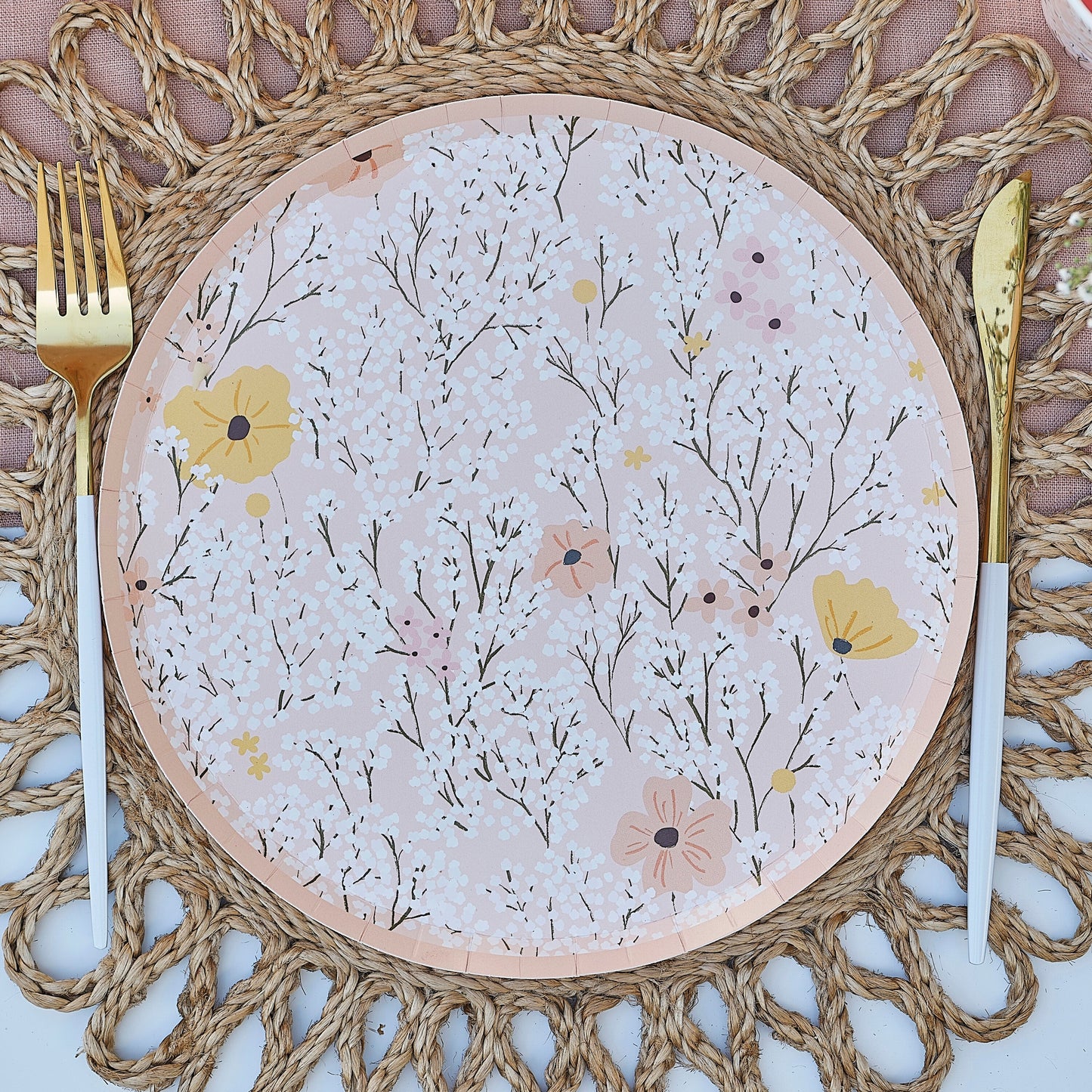 Pink Floral Paper Plates- 5 Inner Pack