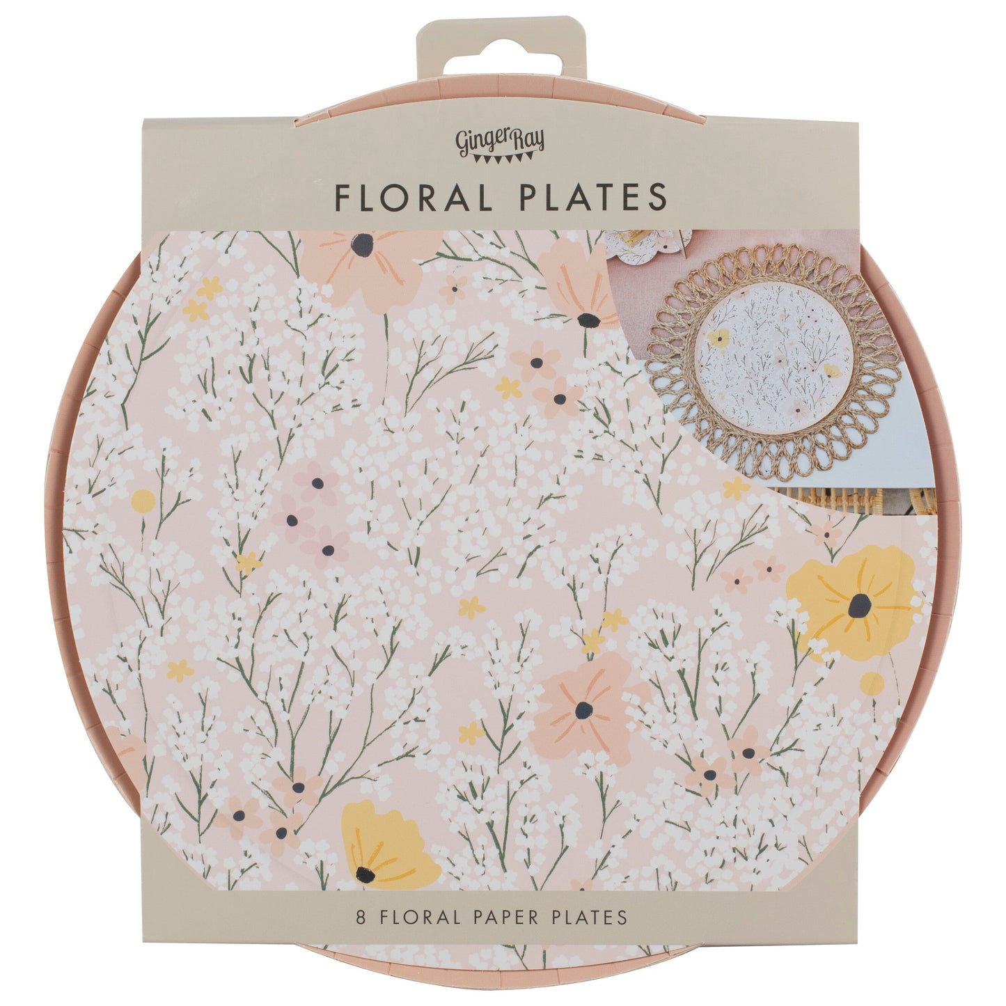 Pink Floral Paper Plates- 5 Inner Pack
