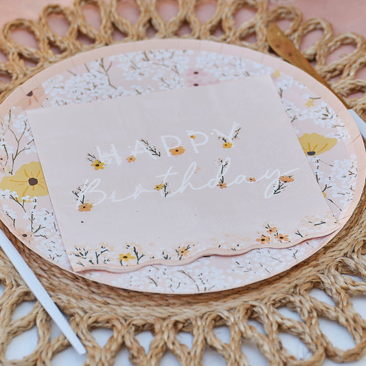 Pink Floral Birthday Napkins- 5 Inner Pack