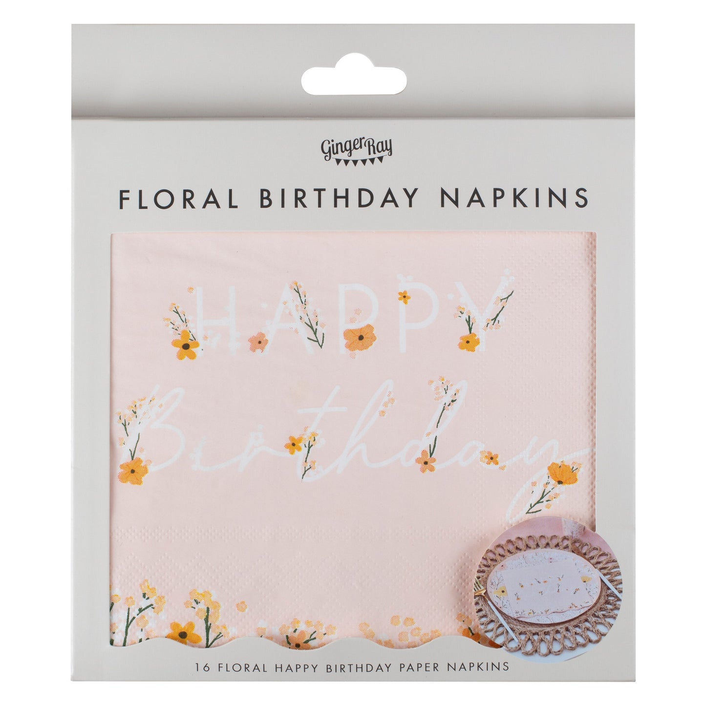 Pink Floral Birthday Napkins- 5 Inner Pack