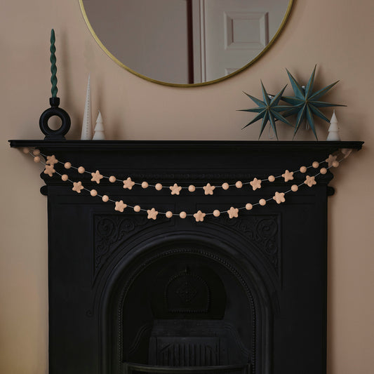 Blush Pink Felt Star and Bead Christmas Garland- 5 Inner Pack