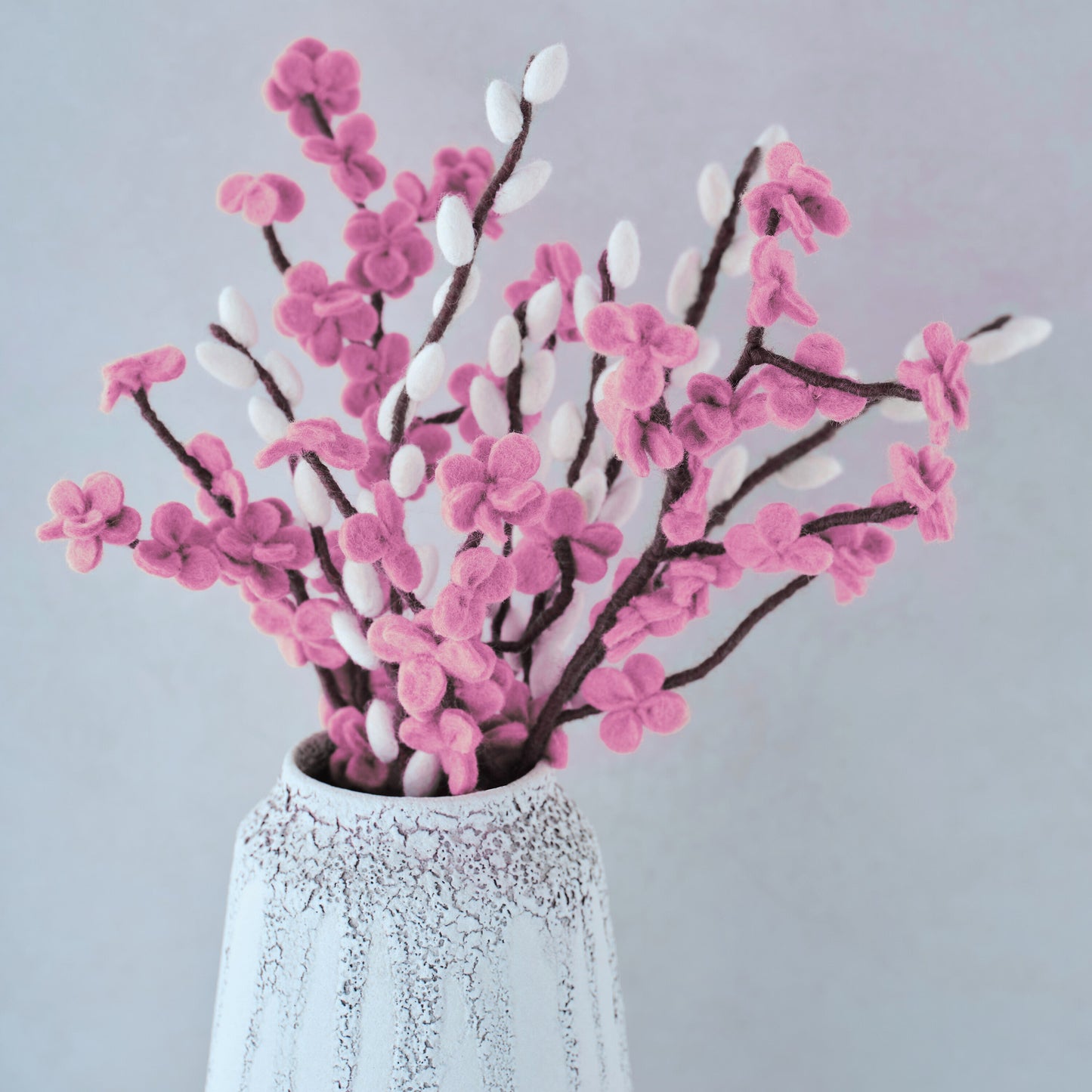 Pink and White Felt Blossom Foliage Stems- 5 Inner Pack