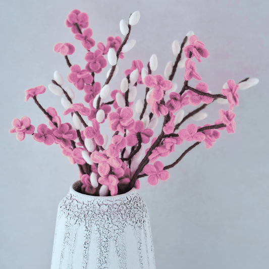 Pink and White Felt Blossom Foliage Stems- 5 Inner Pack