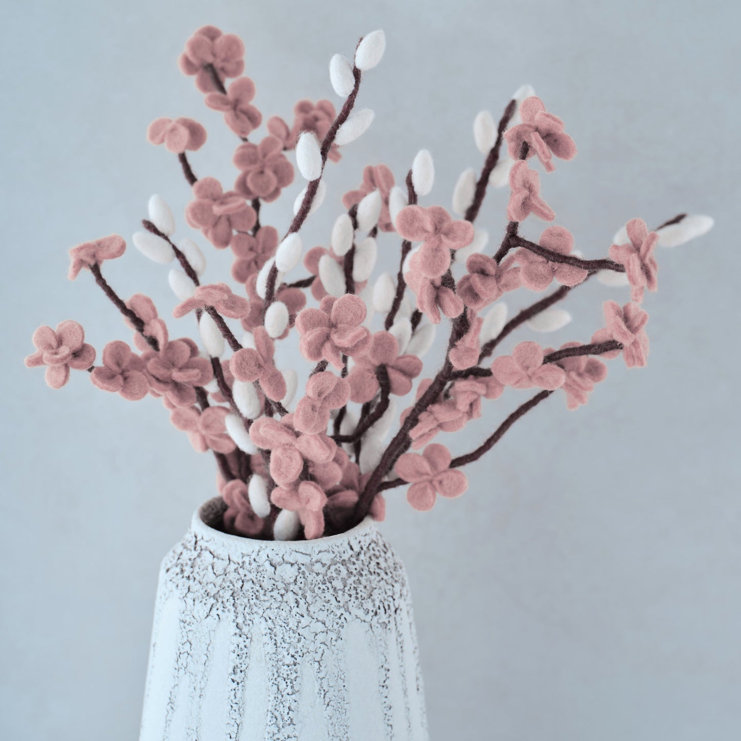Pink and White Felt Blossom Foliage Stems- 5 Inner Pack