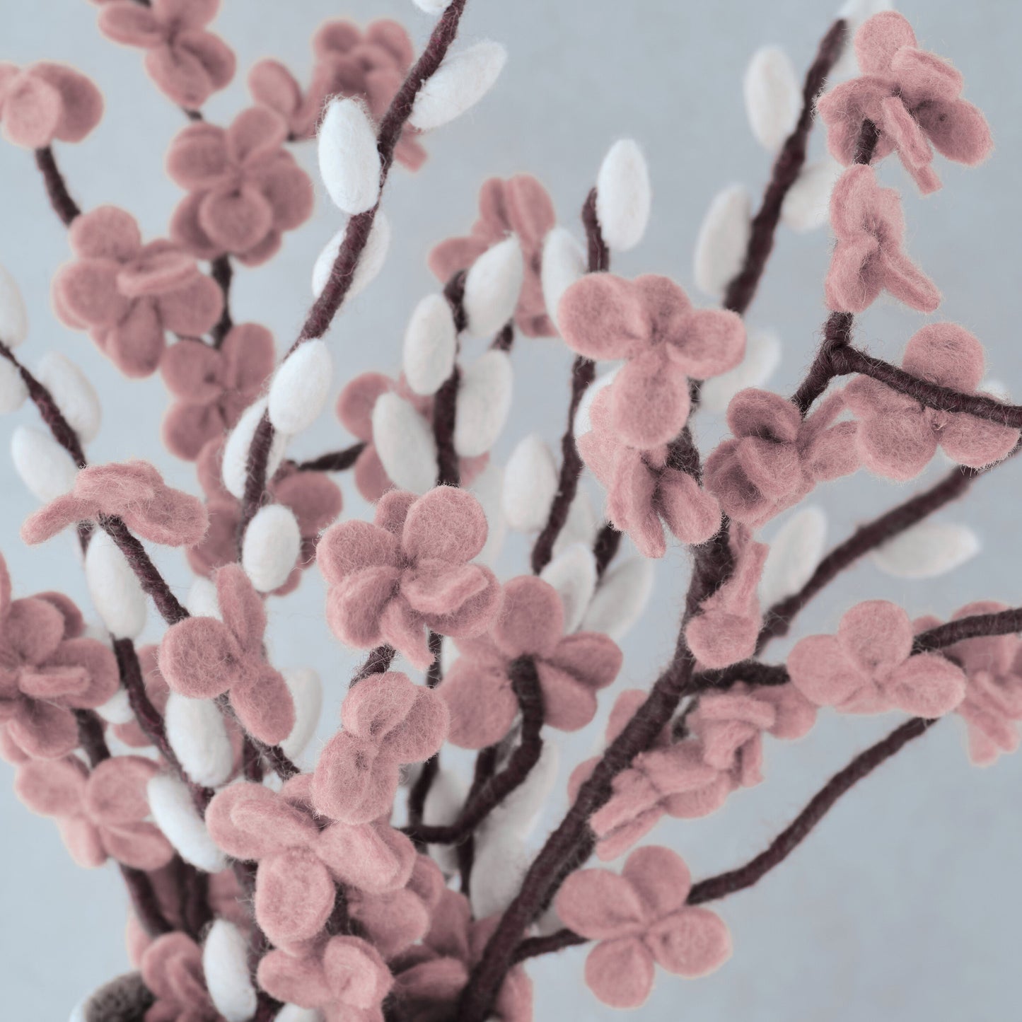 Pink and White Felt Blossom Foliage Stems- 5 Inner Pack