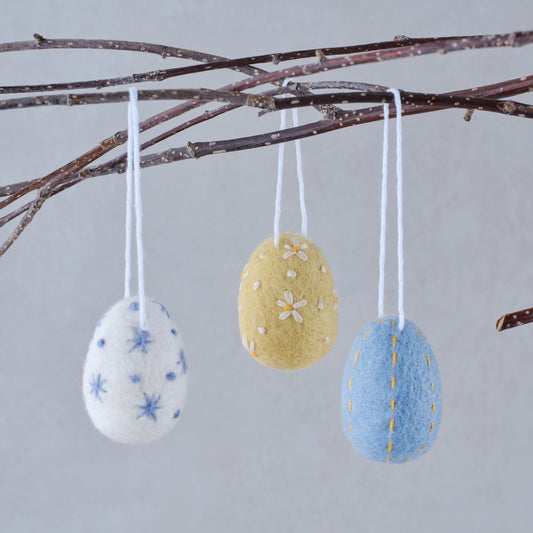 Felt Embroidered Easter Egg Tree Decorations- 5 Inner Pack