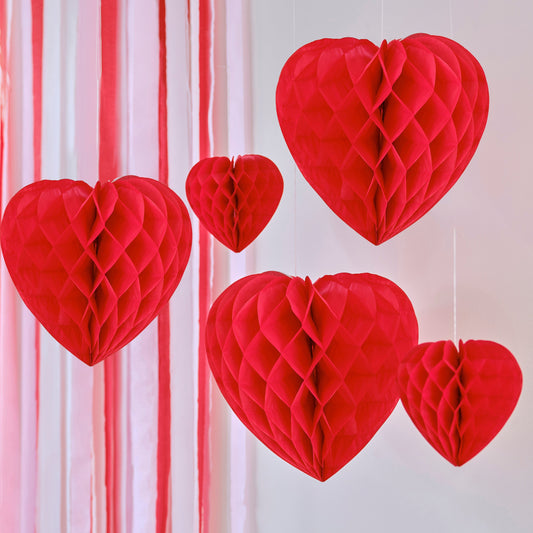 Honeycomb Hanging Heart Decorations- 5 Inner Pack