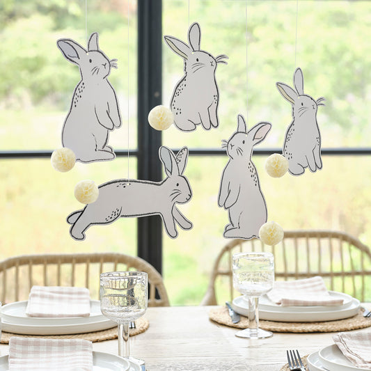 Hanging Easter Bunny Decorations with Honeycomb Tails- 5 Inner Pack