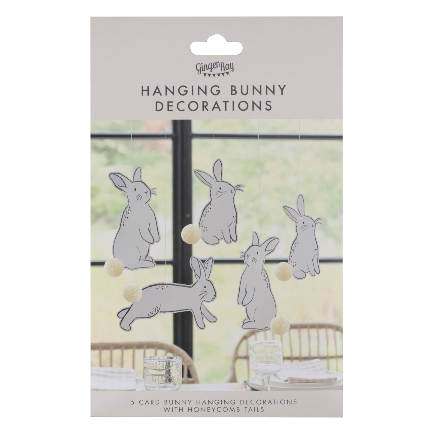 Hanging Easter Bunny Decorations with Honeycomb Tails- 5 Inner Pack