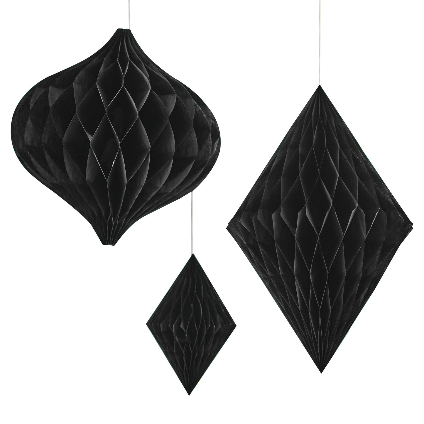 Black Honeycomb Paper Hanging Decorations- 5 Inner Pack