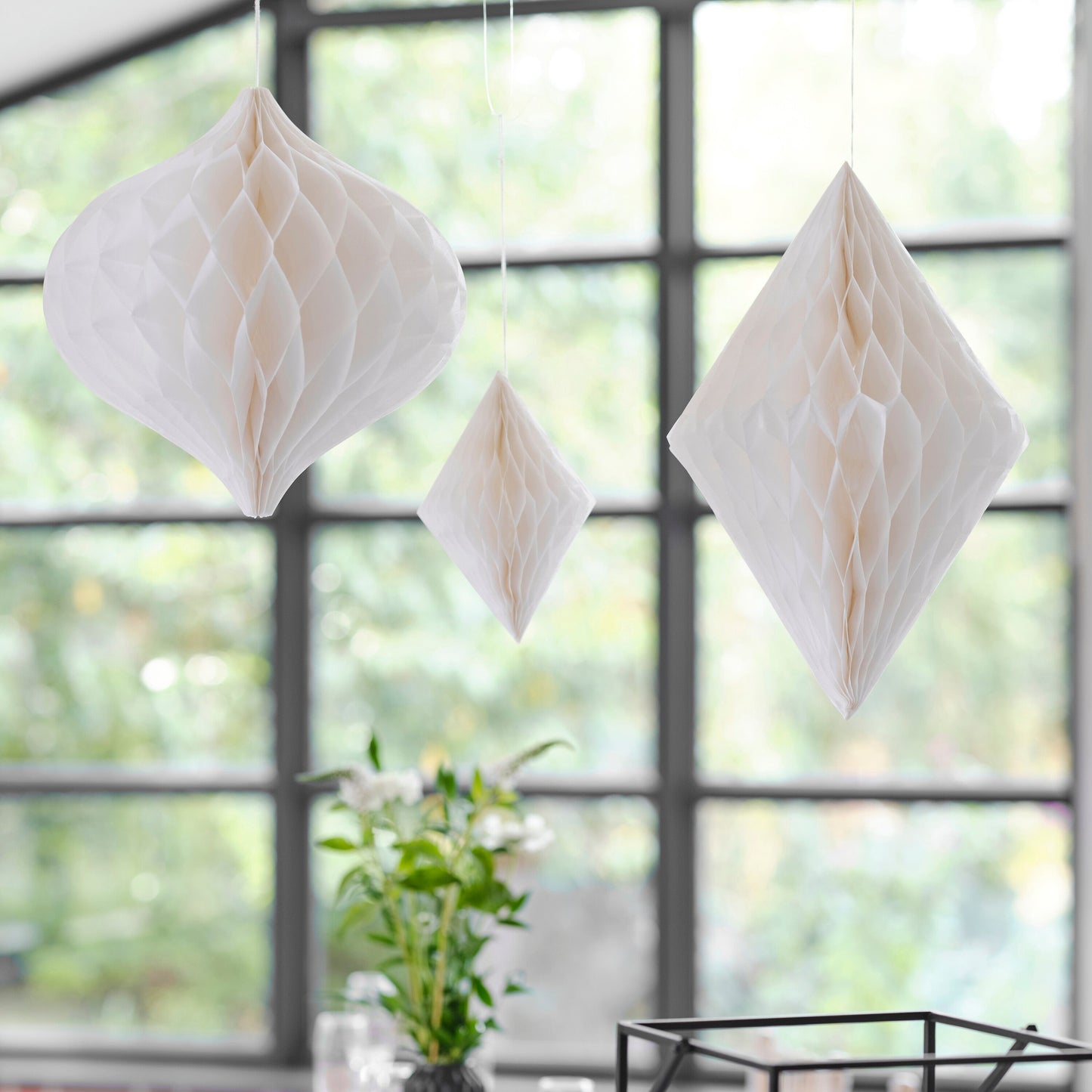 White Honeycomb Paper Hanging Decorations- 5 Inner Pack