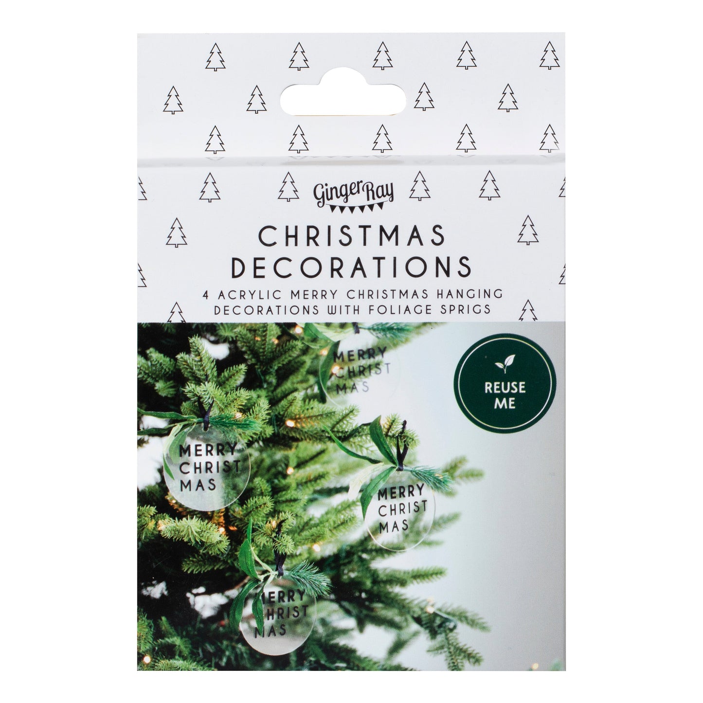 Merry Christmas Tree Decoration with Foliage- 5 Inner Pack