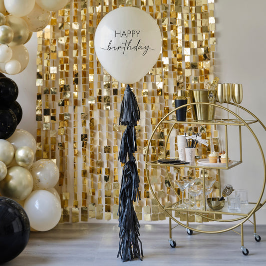 Happy Birthday Balloon with Black Tassel Tail- 5 Inner Pack