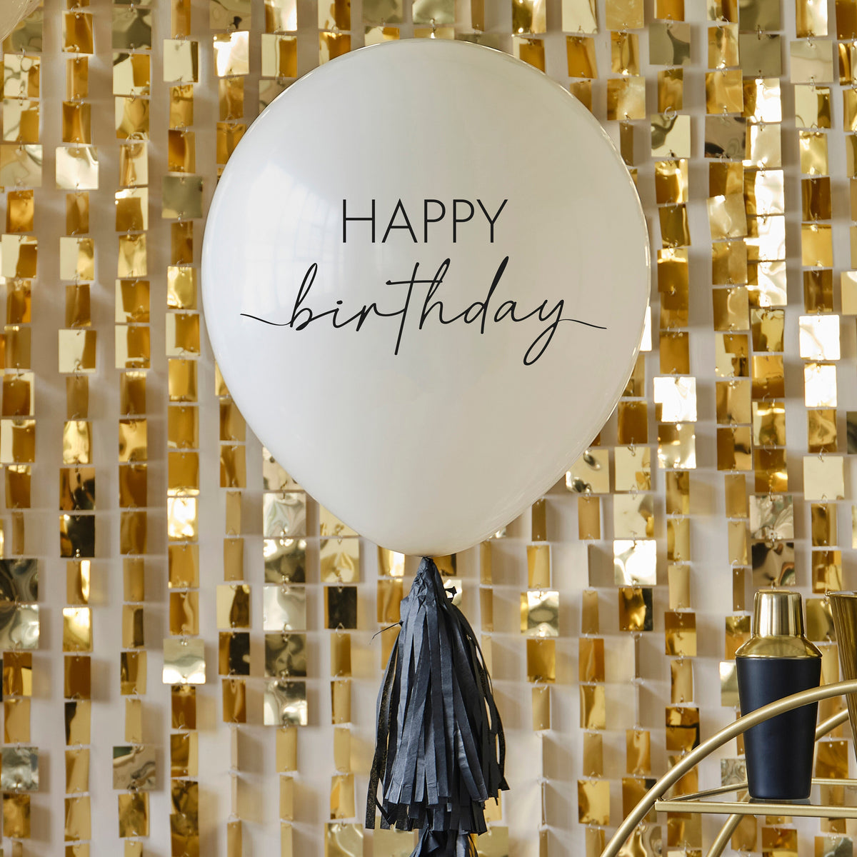 Happy Birthday Balloon with Black Tassel Tail- 5 Inner Pack