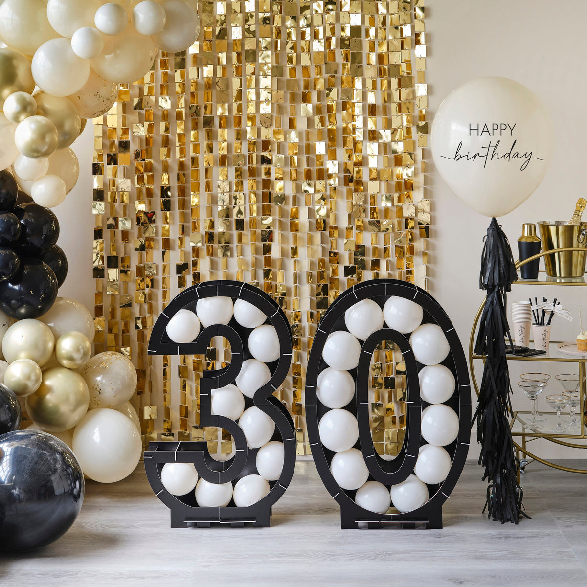 Happy Birthday Balloon with Black Tassel Tail- 5 Inner Pack