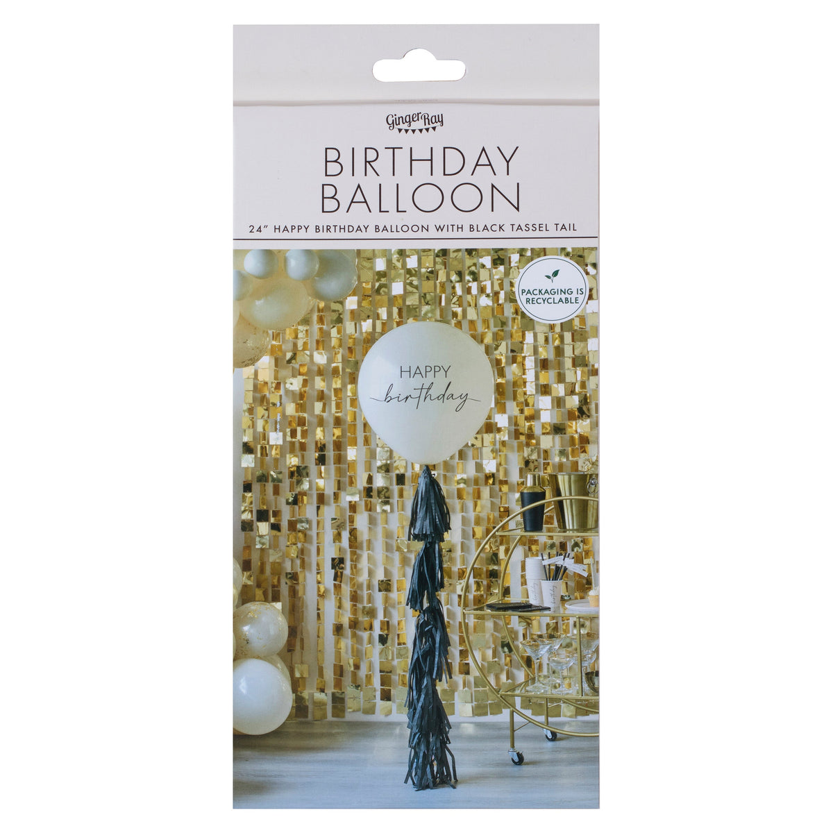 Happy Birthday Balloon with Black Tassel Tail- 5 Inner Pack